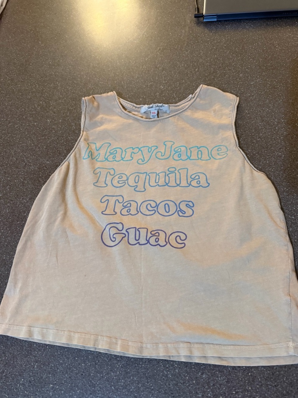 Junk Food Clothing Beige Tank with Pastel Retro Text